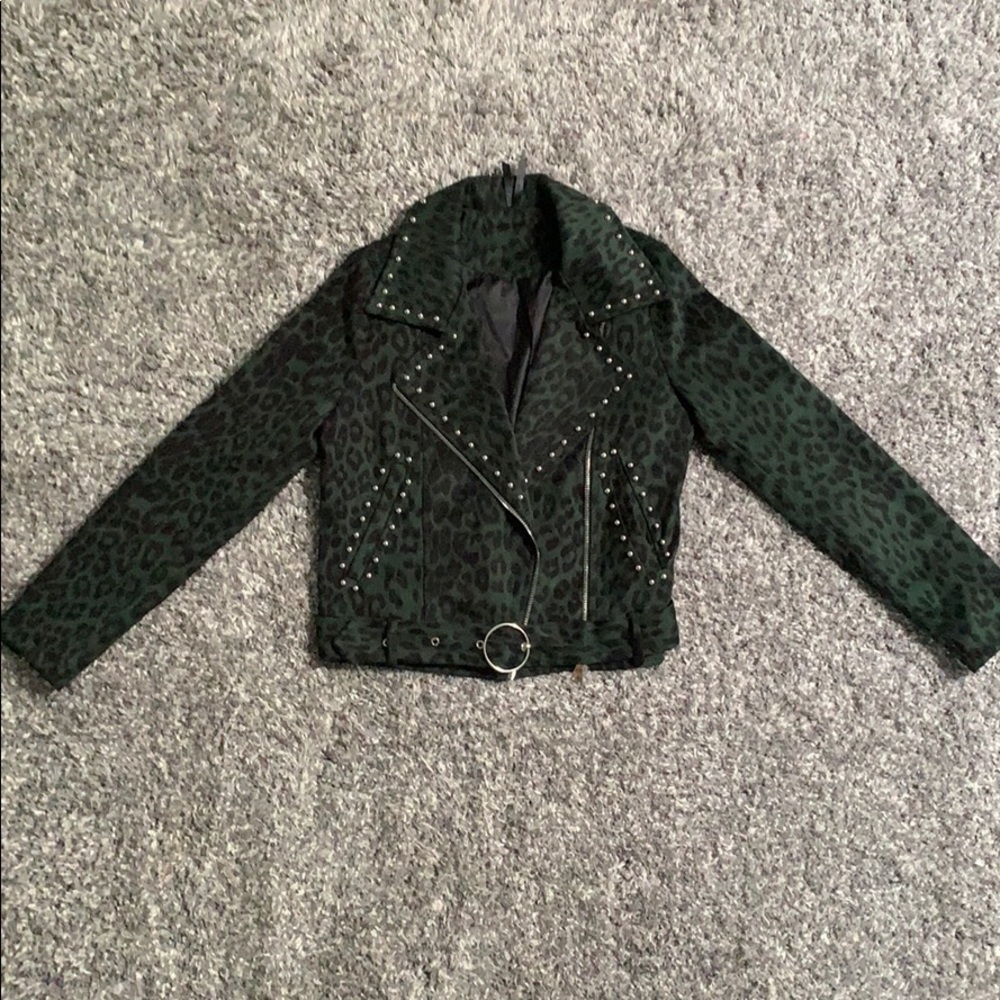 Nasty Gal Leopard Moto Jacket with Studs - Picture 5 of 16